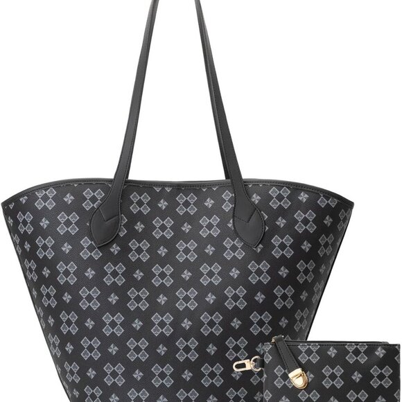 Handbags - Women's Vegan Leather Tote Shoulder Handbag Set with Wallet for Daily Use